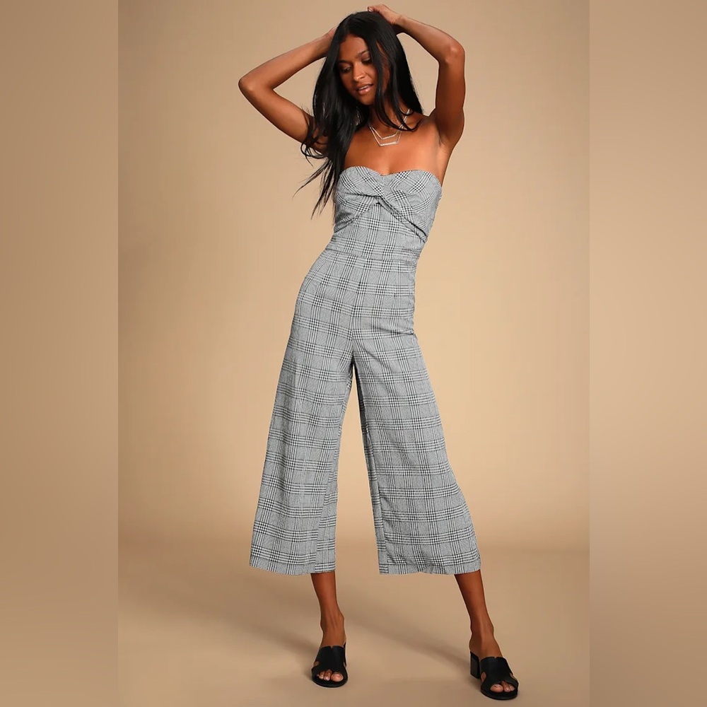 Lulu's Black and White Plaid Jumpsuit